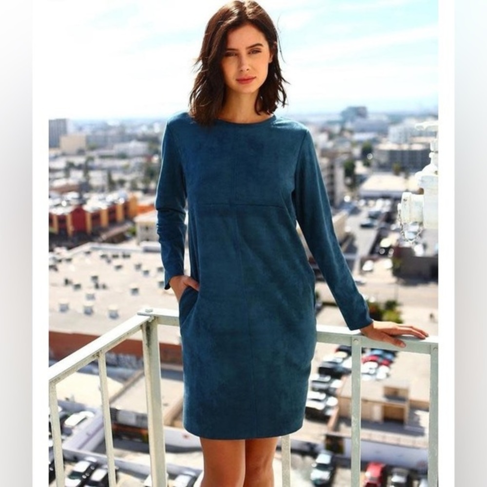 JOH AURORA CREW NECK FAUX SUEDE DRESS WITH POCKETS small‎